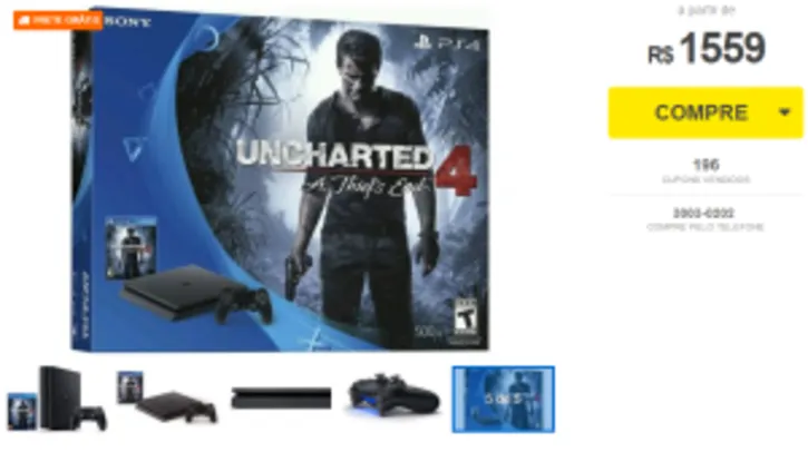 Console Playstation 4 - PS4 Slim 500gb 2015a + Uncharted 4 - R$1.559 Frete Grátis.