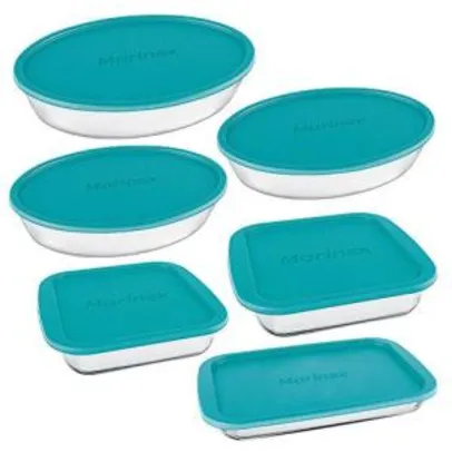 [Cartão Americanas] Conjunto de Assadeiras de Vidro com Tampa Marinex 6 Peças - Azul por R$ 88