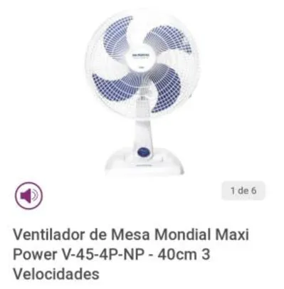 (App)(Frete grátis retirar na loja)Ventilador de Mesa Mondial Maxi Power V-45-4P-NP - 40cm 3 Velocidades