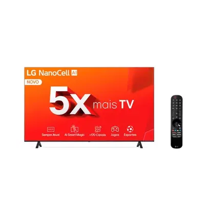 Smart TV 50 LG 4K NanoCell 50NANO80T com processador A5 AI, Hub de Esportes, Alexa, Chromecast integrado, webOS 24 e Controle Smart Magic