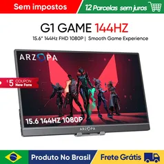 [Do Brasil] ARZOPA 15.6 ''144hz 100% sRGB 1080P FHD Monitor Gamer Portátil HDR Switch, Xbox, PS5