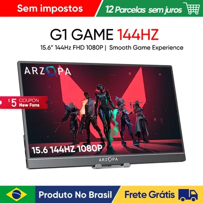 [Do Brasil] ARZOPA 15.6 ''144hz 100% sRGB 1080P FHD Monitor Gamer Portátil HDR Switch, Xbox, PS5