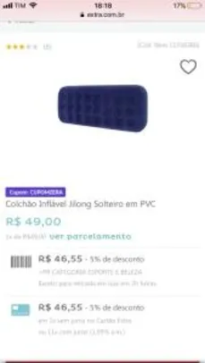 Colchão Inflável Jilong Solteiro em PVC R$49 | Pelando