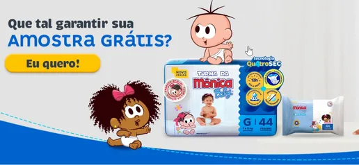 Amostra Grátis Fralda Turma da Mônica Baby Tecnologia QuatroSec ou Lenço