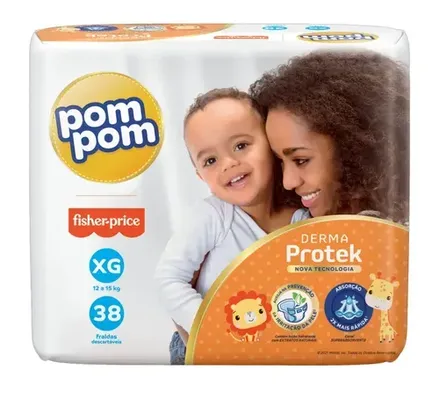 (COMPRA 4 PAGA 2) Fralda  Pom Pom Derma Protek XG - 38 Unidades - R$0.56 A Tira !!!