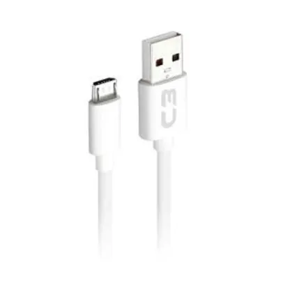 Cabo USB-Micro USB C3Plus 1M 2A Branco | R$6