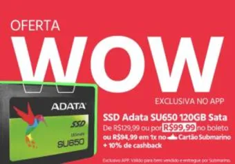 [20% de Ame] SSD Adata SU650 120GB Sata - R$99