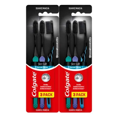 (REC/ 3 KITS R$46,03) Escova de Dente Colgate Slim Soft Black 6 unid, Modelo: 61031393, Cor: Preto