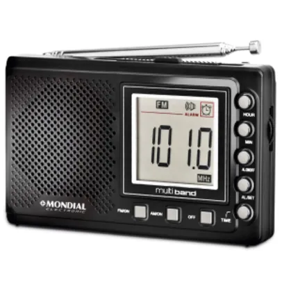Rádio Portátil Mondial RP-03 com Função Relógio e Alarme – Preto por R$ 36