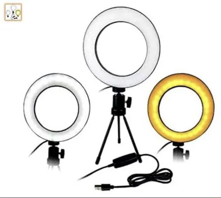 Kit Luminária Ring Light 16cm USB LED Misto 3500k 5500k + Tripé | R$40