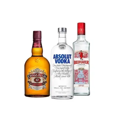 Kit Gin Beefeater London Dry 750ml + Vodka Absolut Regular 1L + Whisky Chivas Regal 12 anos 1L