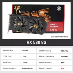 Placa de vídeo SJS AMD Gaming, Série RX580, 8GB