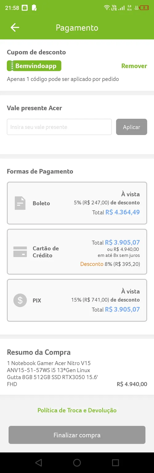 Imagem na descrição da promoção