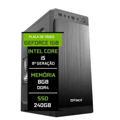 (R$1.507 AME) Computador Fácil Intel Core i5 9400f (Nona Geração) 8GB DDR4 GeForce Nvidia 1GB SSD 240GB R$1525
