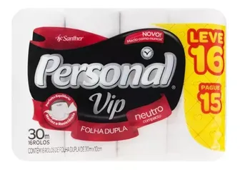 [REGIONAL] Papel Higiênico Folha Dupla Neutro Personal Vip Leve 16 Pague 15