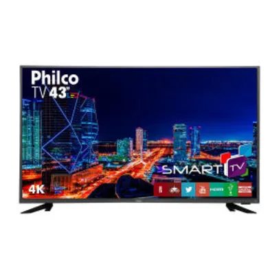 Smart TV LED 43" Philco PTV43F61DSWNT Ultra HD 4K 3 HDMI 2 USB Preto com Conversor Digital Integrado