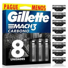 Refils Para Barbear Gillette Mach3 Carbono Carga para Aparelho de Barbear com Carvão Ativado 8 Uds