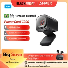 [DoBrasil] Webcam Anker Powerconf C200 2K Professional - Microfone com ANC e campo de visão ajustável