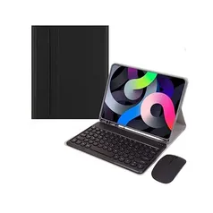 Capa de Couro Sintético Dupla Proteção com Teclado Bluetooth e Mouse para Ipad 10.2" 7, 8 e 9 Geração (Preto)