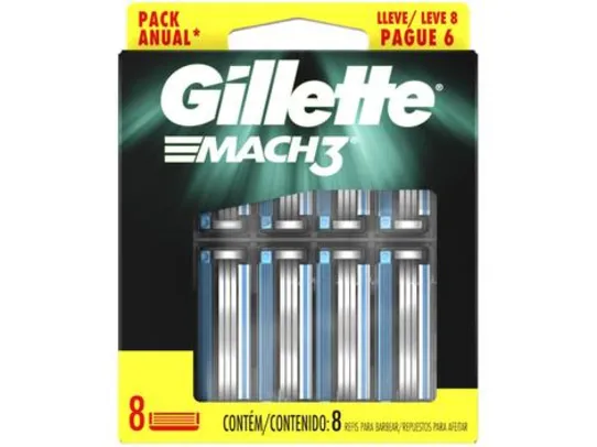 Carga para aparelho de barbear Gillette Mach3 - 8 unidades | R$ 34