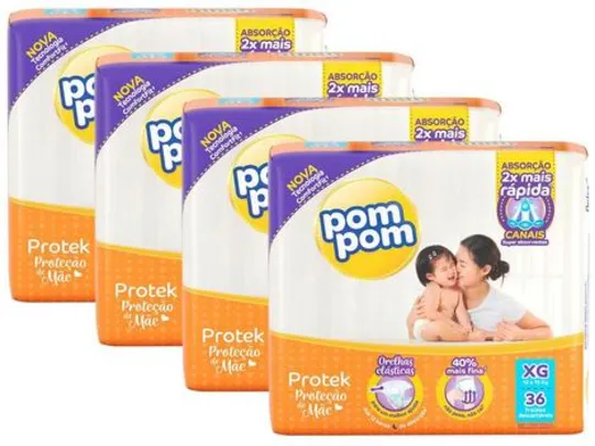 Kit Fraldas Pom Pom Protek Proteção de Mãe Tam. XG - 36 Unidades Cada 4 Pacotes - Fralda Descartável - Magazine Luiza