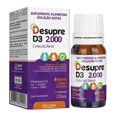 VITAMINA D3 DESUPRE 2000UI GOTAS SABOR LIMAO 20ML