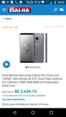 Smartphone Samsung Galaxy S9 Cinza com 128GB, Tela Infinita de 5.8", Dual Chip, Android 8.0, Câmera 12MP, 4GB RAM - R$ 2639