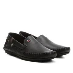 Mocassim Couro Pegada Bico Quadrado Masculino - Preto