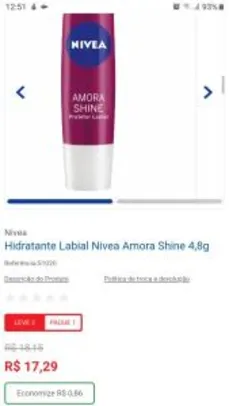 Compre 1 leve 2 - Hidratante Labial Nivea Amora Shine 4,8g