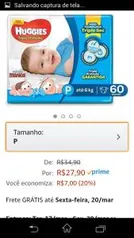 [Frete Prime] Huggies Fralda Tripla Proteção Mega P, 60 Fraldas - R$28