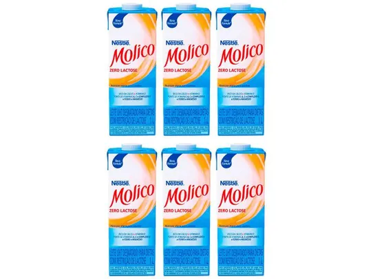 Kit Leite Desnatado Zero Lactose Molico 1L - 6 unidades