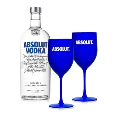 Kit Vodka Absolut Original 1L + 2 Taças