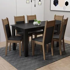 Conjunto Sala de Jantar Mesa Tampo de Madeira com 6 Cadeiras Preto Rustic - Madesa 