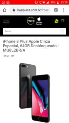 iPhone 8 Plus Apple Cinza Espacial, 64GB Desbloqueado - MQ8L2BR/A | R$2.999