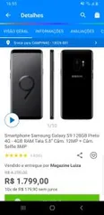 Smartphone Samsung Galaxy S9 128GB Preto 4G R$ 1799