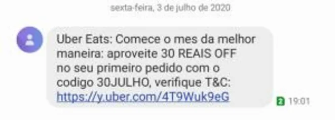 [Primeira compra] R$30 OFF no Uber Eats