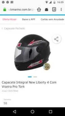 Capacete Integral New Liberty 4 Com Viseira Pro Tork R$55