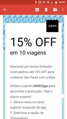   UBER SP - 15% OFF em 10 viagens