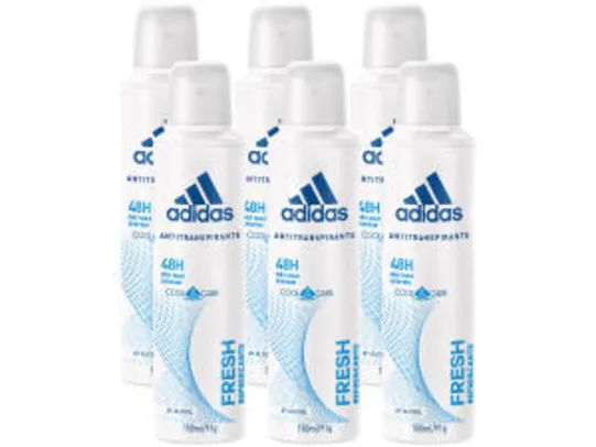 6 Desodorantes Aerosol Antitranspirante Feminino - Adidas Fresh Cool Care 150ml