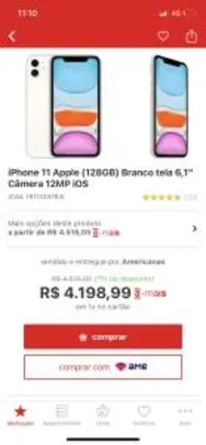 iPhone 11 Apple (128GB) Branco tela 6,1" | R$ 4198