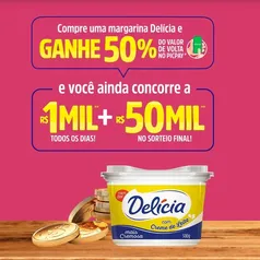 50% de cashback em produtos Delícia no PicPay + Sorteio