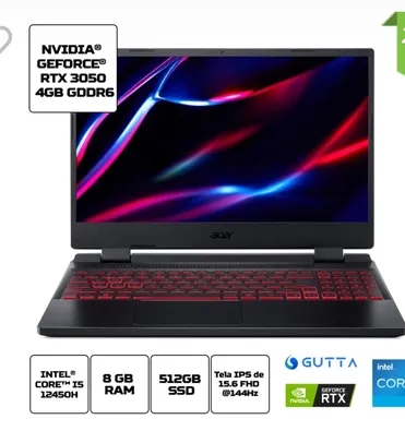 Notebook Acer Nitro 5  Intel i5 12ªgen Linux  8GB 512GB RTX3050 15.6” FHD