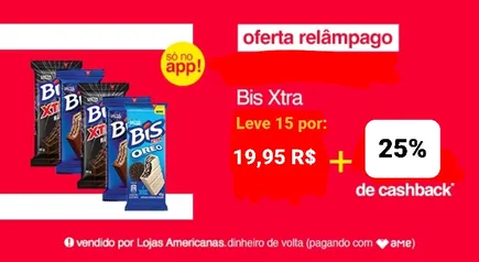 Leve 15 Bis Xtra Ao Leite, Dark ou Oreo +25% de Cashback!