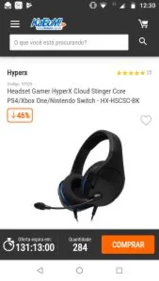 Headset Gamer HyperX Cloud Stinger Core PS4/Xbox One/Nintendo Switch - HX-HSCSC-BK - R$160