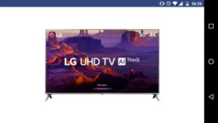 Smart TV LED 50" LG 50UK6510 Ultra HD 4k com Conversor Digital 4 HDMI 2 USB Wi-Fi ThinQ AI WebOS 4.0 60Hz Inteligencia Artificial - Prata - R$2187