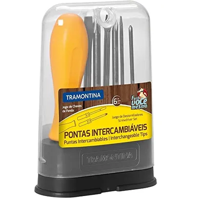 Tramontina 41110506 Jogo de Chaves de Fenda com Pontas Intercambiáveis, Conjunto de 6 Peças, Amarelo