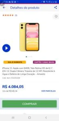 iPhone 11 Apple com 64GB [App] - R$4.084