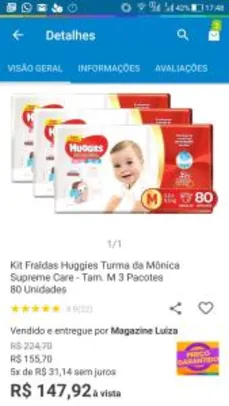 Kit Fraldas Huggies Turma da Mônica Supreme Care - Tam. M 3 Pacotes 80 Unidades | R$148