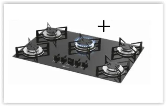 Fogão Cooktop Gás Mesa Vidro Fischer 5 Bocas Preto Bivolt