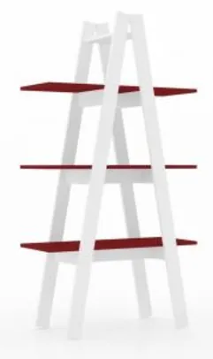 Estante Escada com 3 Prateleiras Branco/Vermelho - Movelbento | R$117